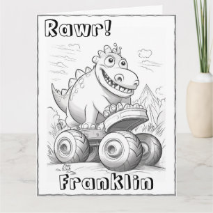 Bards Coloring Dinosaur Monster Lastbil Birthday Kort