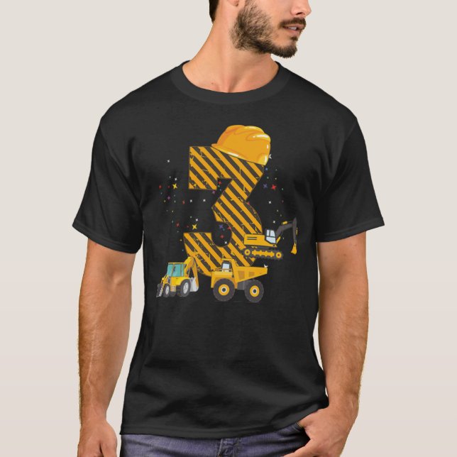 Bards Construction Lastbil 3rd Birthday Boy animal T Shirt (Framsida)
