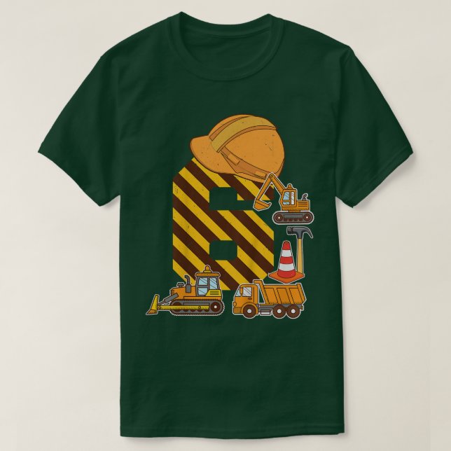 Bards Construction Lastbil 6e Birthday Boy Excavat T Shirt (Design framsida)