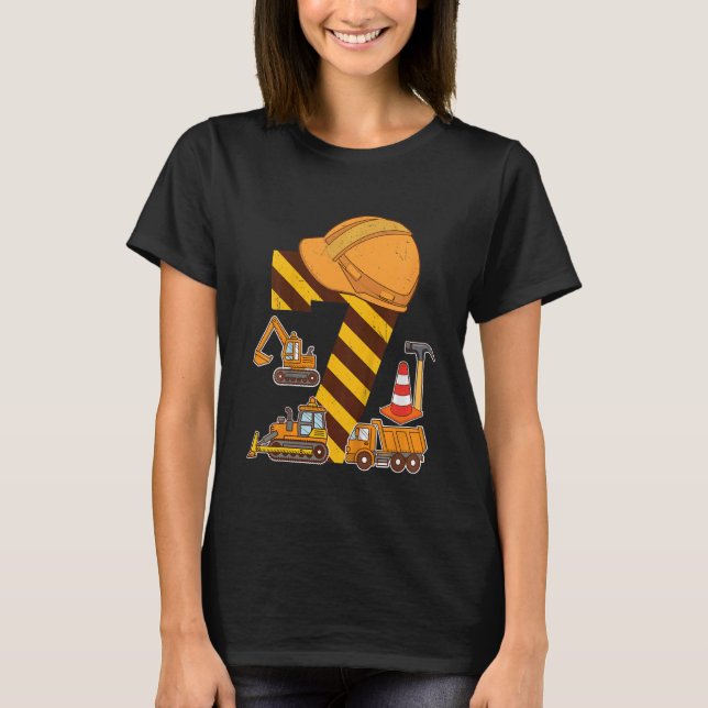 Bards Construction Lastbil 7 Birthday Boy Excavato T Shirt (Framsida)