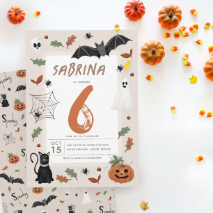 Bards Cute Fall Halloween 6e Birthday Inbjudningar