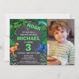 Bards Dino Trex Chalkboard Photo Dinosaur Birthday Inbjudningar