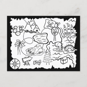 Bards Doodle Treasure Karta Coloring Page Vykort