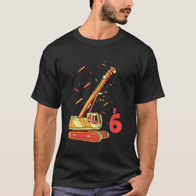 Bards Excavator 6e Birthday 6 Years Digger Constru T Shirt (Framsida)