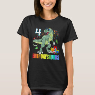 Bards Four Saurus Birthday Rex Dino 4 th Dinosaur T Shirt