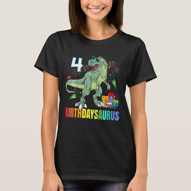 Bards Four Saurus Birthday Rex Dino 4 th Dinosaur  T Shirt (Framsida)