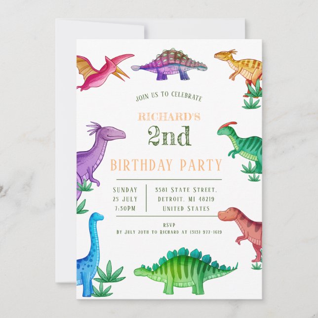 Bards Funny Dinosaur Theme Birthday Celebrate Inbjudningar (Framsida)