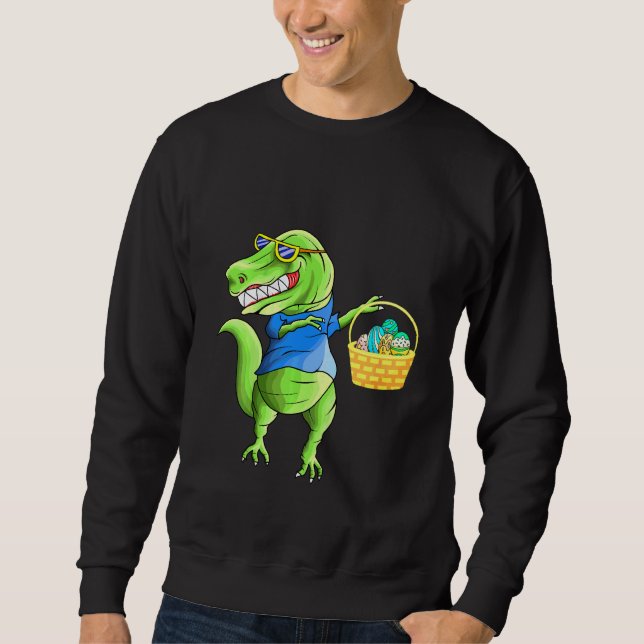 Bards Funny Dinosaurs Dabbing with Påskägg Baske Lång Ärmad Tröja (Framsida)