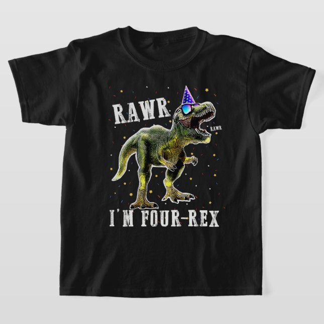 Bards FYUR Rex T- Rex Birthday SHIRT 4 Yrs Old Boy T (Laydown)