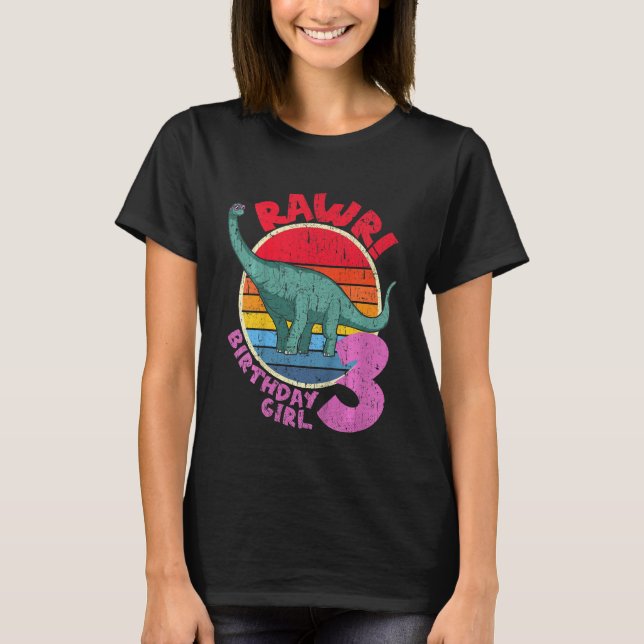 Bards Girl 3rd Birthday I Rawr Brachiosaurus I Fam T Shirt (Framsida)