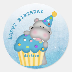 Bards Hippo Birthday Cuptårta Sprinkles Personlig Runt Klistermärke
