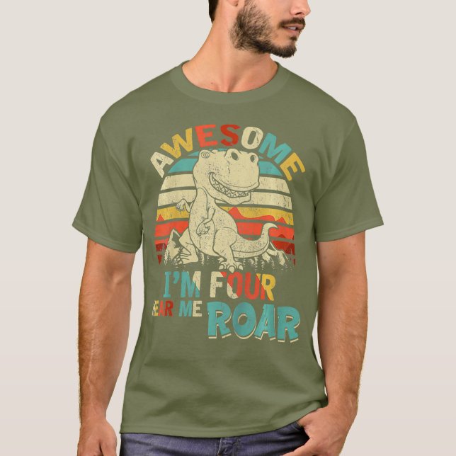 Bards Im Fyra Hår mig Roar Dinosaur Birthday Boy T Shirt (Framsida)