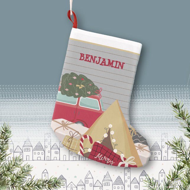 Bards jul Camping Äventyr ger vattenfärg åt Liten Julstrumpa (Kids Camping Adventure Gifts Watercolor Small Christmas Stocking ©Susanne Sachers - Sunny Mind 🌞)