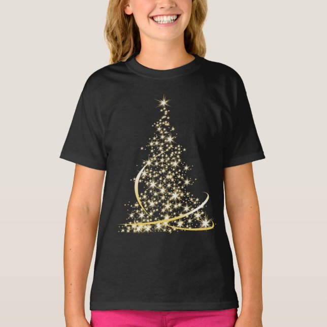 Bards Julgran Sparkling Cute Festive Helgdag T Shirt (Framsida)