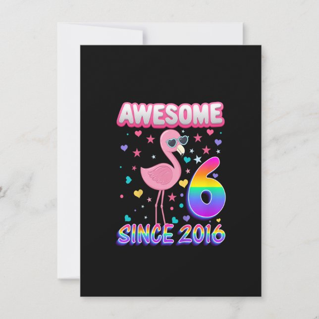 Bards Kids 6e Födelsedagsfest Flamingo Girl 6 År Inbjudningar (Framsida)