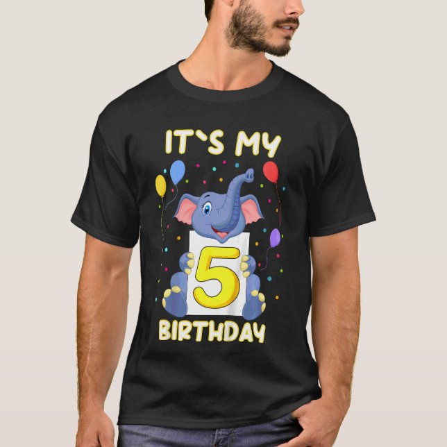 Bards Little Elephant 5th Birthday T Shirt (Framsida)