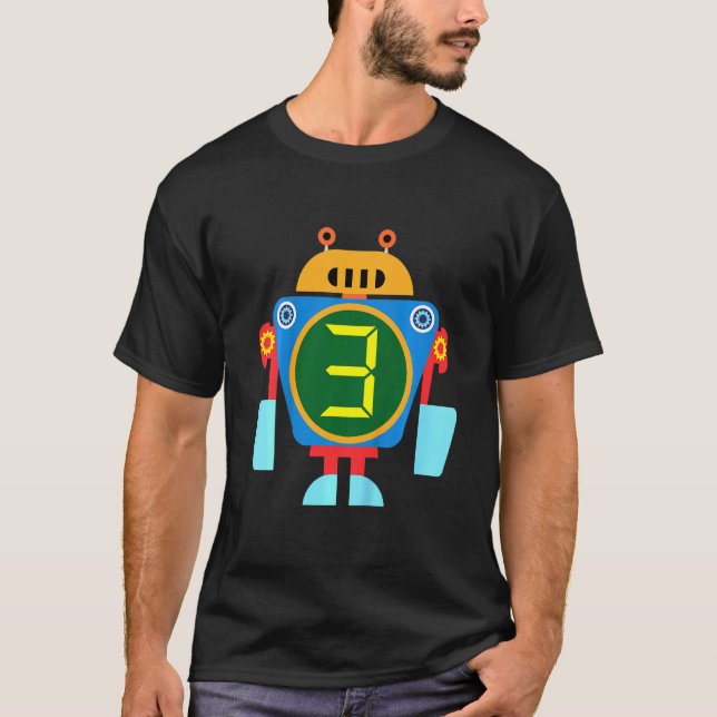 Bards Little Robot Birthday 3 Birthday Technician T Shirt (Framsida)