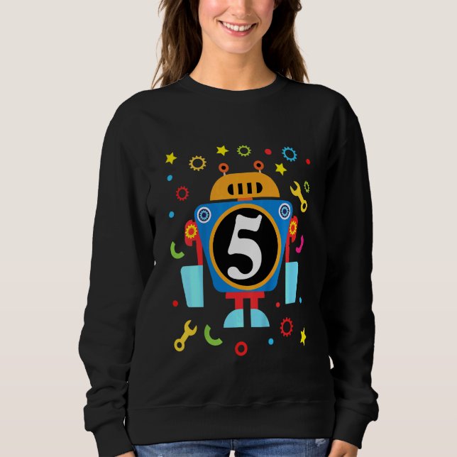Bards Little Robot Birthday 5 Birthday Technician T Shirt (Framsida)