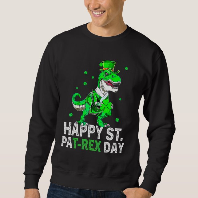 Bards Lycklig St Pat Trex Dino-St patricks day til Lång Ärmad Tröja (Framsida)