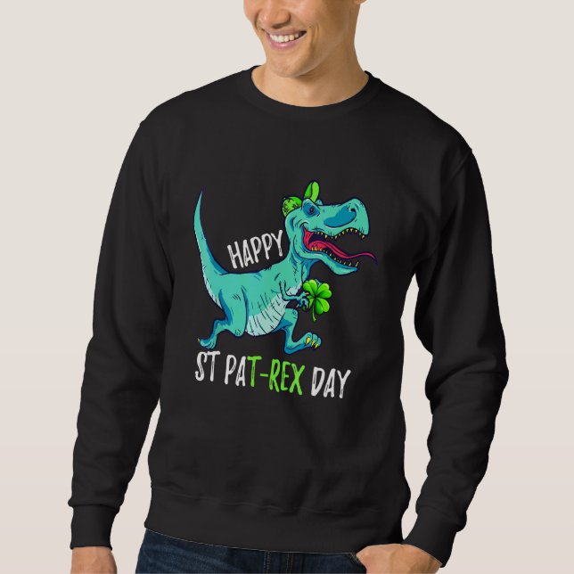 Bards Lycklig St Pat Trex Dino-St patricks day til Lång Ärmad Tröja (Framsida)