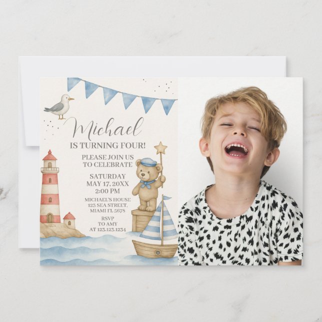 Bards Nautical Birthday Inbjudan med foto (Framsida)
