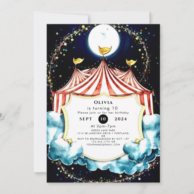Bards Pastel Circus Birthday Inbjudningar (Framsida)