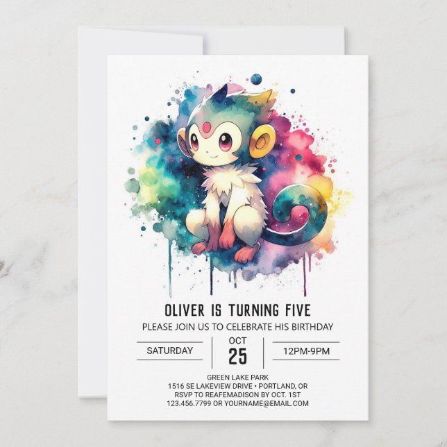 Bards Pastel Monkey Birthday Inbjudningar (Framsida)