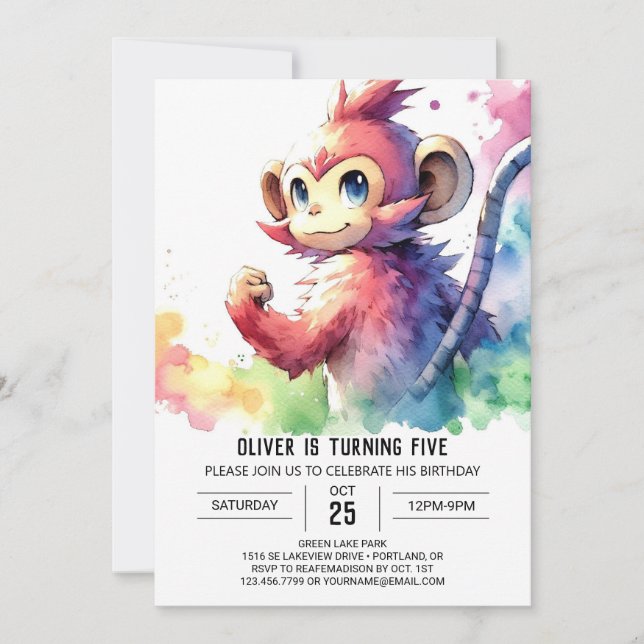 Bards Pastel Monkey Birthday Inbjudningar (Framsida)