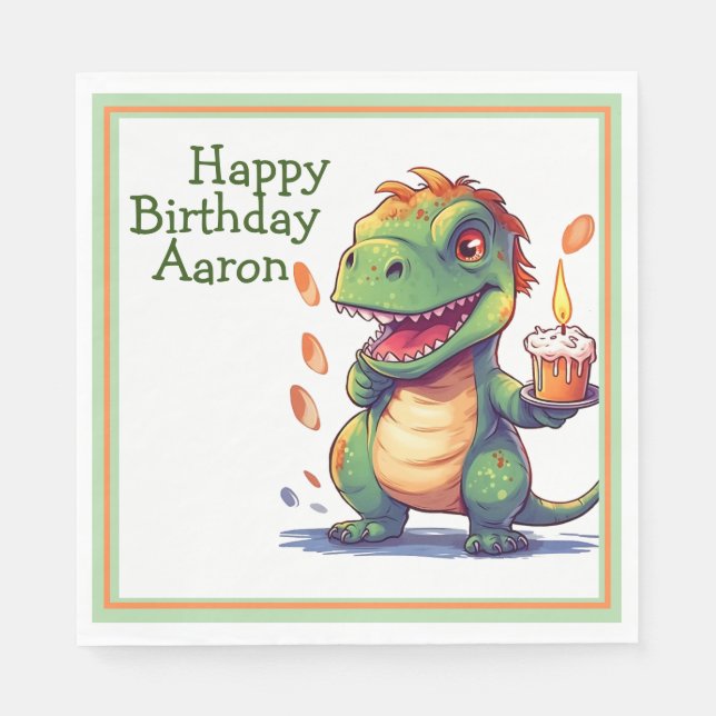 Bards Personalize Dino Birthday Pappersservett (Framsidan)