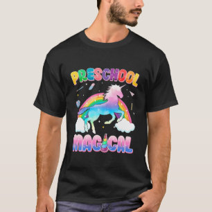 Bards Preschool Magic Unicorn Rainbow tillbaka til T Shirt