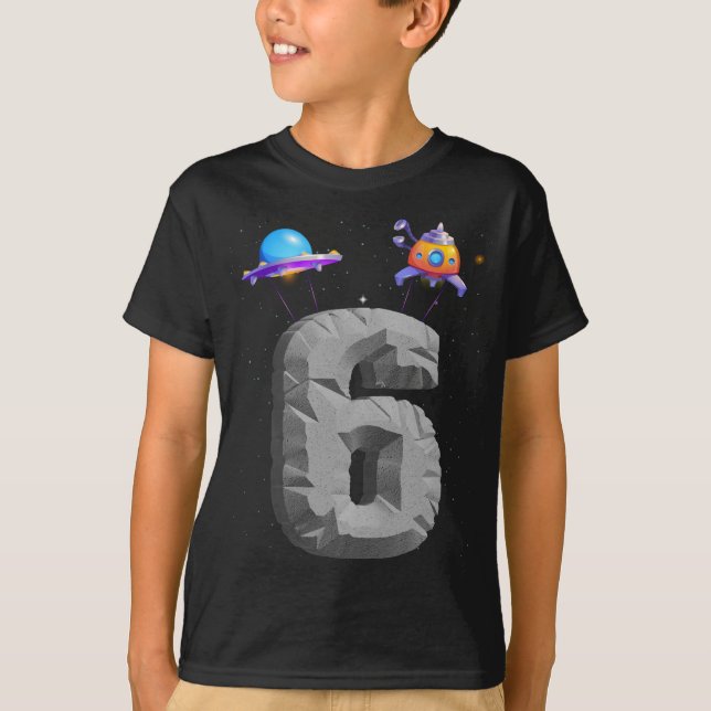 Bards Rymden 6 år gammal Födelsedagsfest i 6e T Shirt (Framsida)