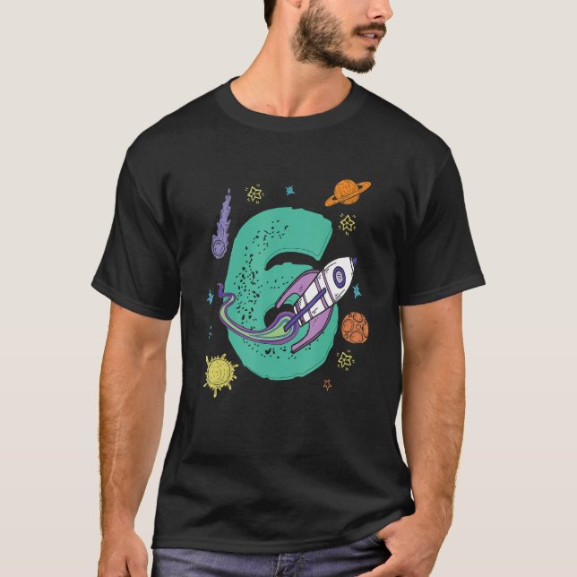 Bards Rymden Astronaut 6e Birthday Boy 6 År T Shirt (Framsida)