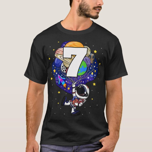 Bards Rymden Astronaut 7:e Birthday Boy 7 År T Shirt (Framsida)
