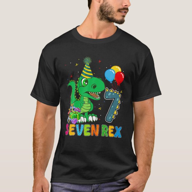 Bards Seven Rex Birthday 7 Years Old Funny Dinosau T Shirt (Framsida)
