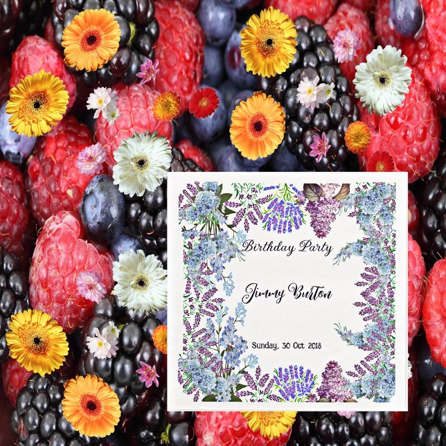 Bards Soft Pastel Blue Lilac Hydrangea Bud Birthda Pappersservett (Kids Soft Pastel Blue Lilac Hydrangea Bud Birthday Paper Dinner Napkins)