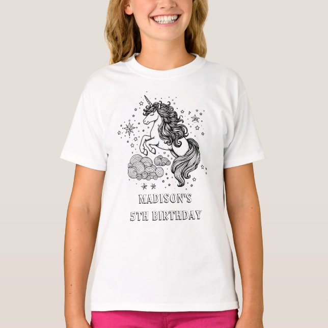 Bards Unicorn Birthday KeepsakColoring T Shirt (Framsida)