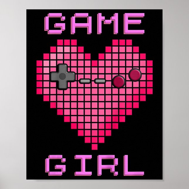 Bards Video Game Girl Retro-spel Pixel Heart Cont Poster (Framsidan)