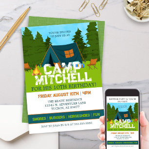Bards Woodland Backyard Camp out Birthday Inbjudningar