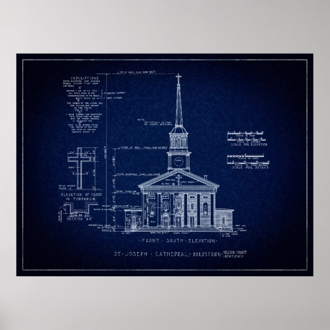 BARDSTOWN KENTUCKY CATHEDRAL BLUEPRINT POSTER (Framsidan)
