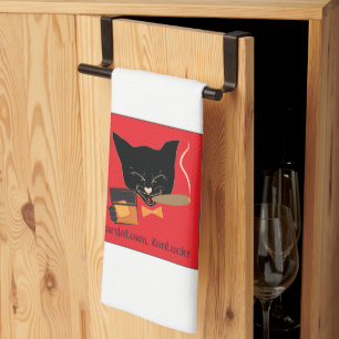 Bardstown, KY Bourbon Cat with Cigar - Pub towel Kökshandduk