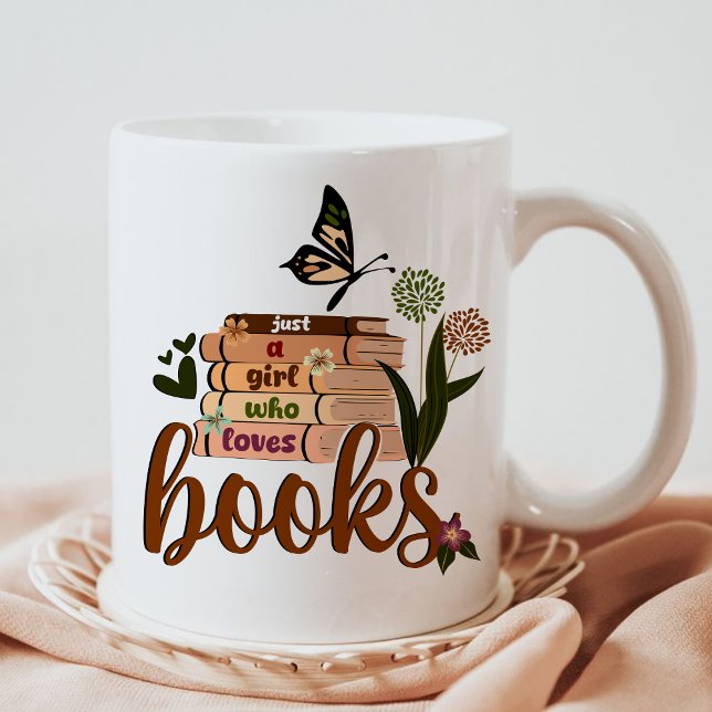 BARE EN TJEJ ,Bokälskare Blommig Bok Läsning, bok Kaffemugg (JUST A GIRL WHO LOVES BOOKS mug, personalized teacher mug, teacher gift ideas mug,custom teacher mug)