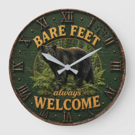 Bare Feet Always Welcome Rustic Bear Cabin Stor Klocka