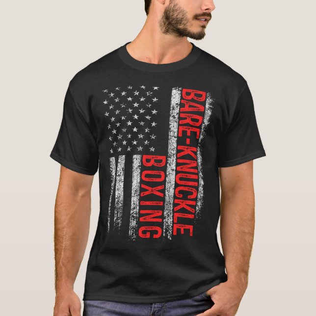 Bare Knuckle Boxing American Flag 4th of July Figh T Shirt (Framsida)