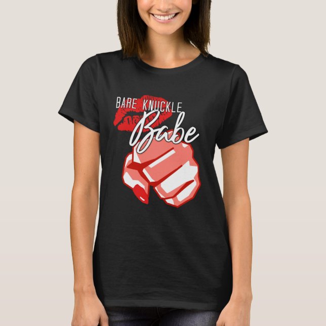 Bare Knuckle Boxing Babe med läppstift och polack T Shirt (Framsida)