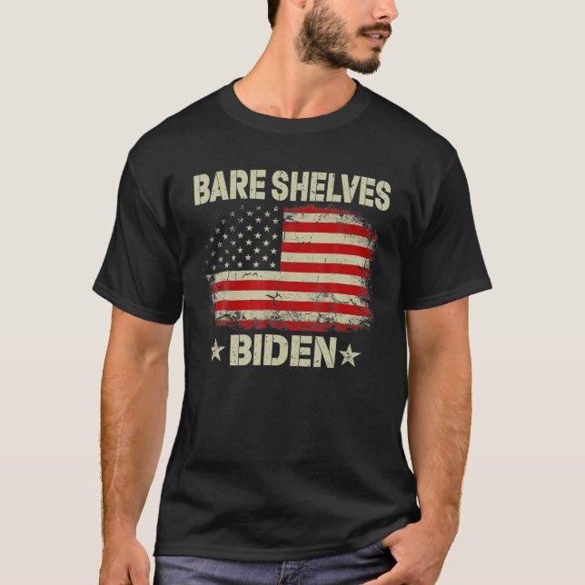 Bare Shelves Biden Funny Meme American Flagga T Shirt (Framsida)