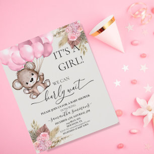 Bare vänta Baby Shower Teddybjörn Boho Flicka rosa