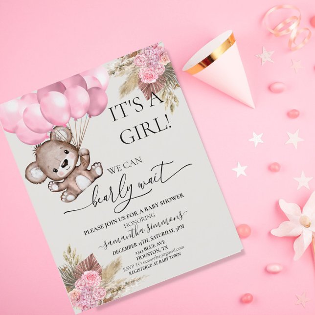 Bare vänta Baby Shower Teddybjörn Boho Flicka rosa (Skapare uppladdad)