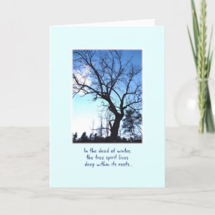 Bare Winter Träd om Blek Blue Encouragement Kort