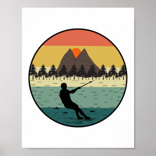 Barefoot Barefooting som hoppar över motorbåten Va Poster