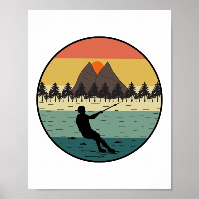 Barefoot Barefooting som hoppar över motorbåten Va Poster (Framsidan)